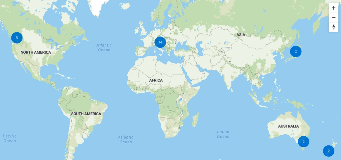 World map with accommodation locations